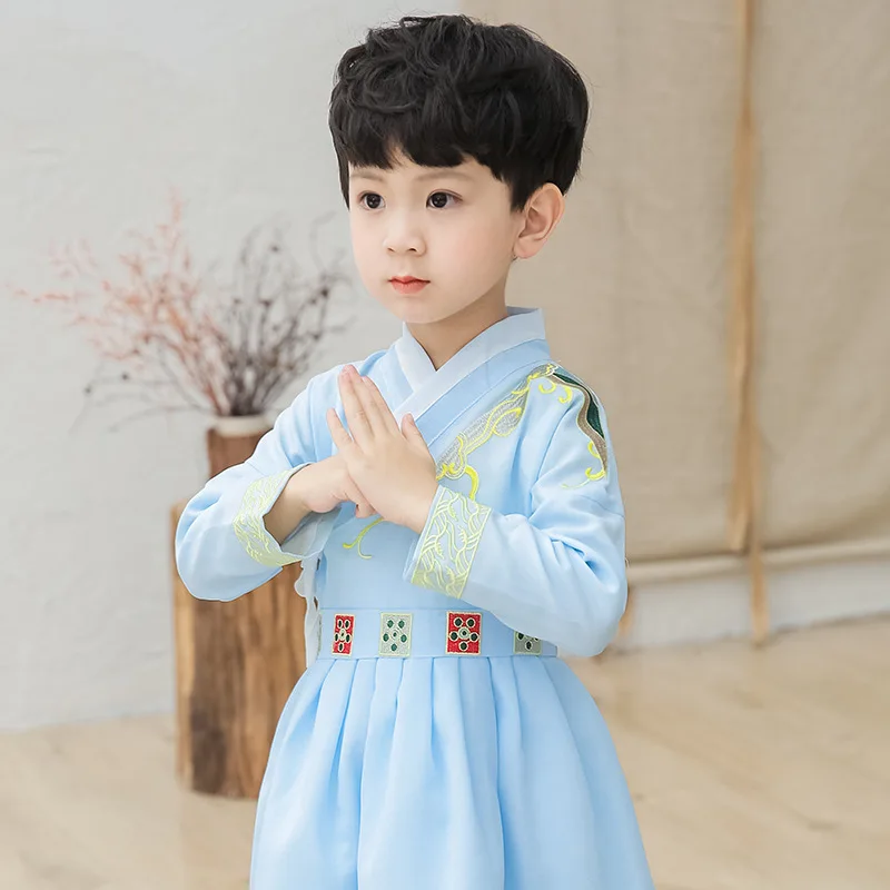 Платья для мальчиков в китайском национальном стиле; винтажное платье Ципао с поясом и вышивкой; традиционная одежда династии Тан ханьфу