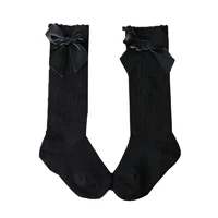 Зимние носки принцессы с бантом для малышей Детские носки мягкие хлопковые кружевные детские носки до колена с большим бантом для маленьких девочек смесь хлопка - Цвет: black