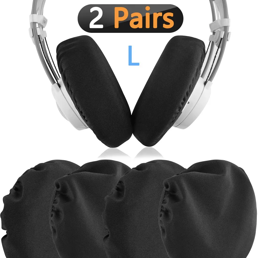 

2 Pairs Headphone Earpad Covers/Stretchable and Washable Sanitary Earcup Protectors. Fits 1"-6" Over-Ear Headset Ear Cushions