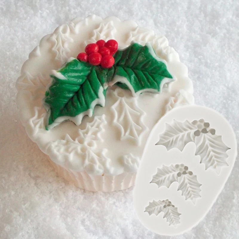 Holly Trio Stampi Strumenti Per Decorare Torte Fondente Stampi In Silicone Sugarcraft Strumenti Per La Cottura Al Cioccolato Per Torte Forma Gumpaste