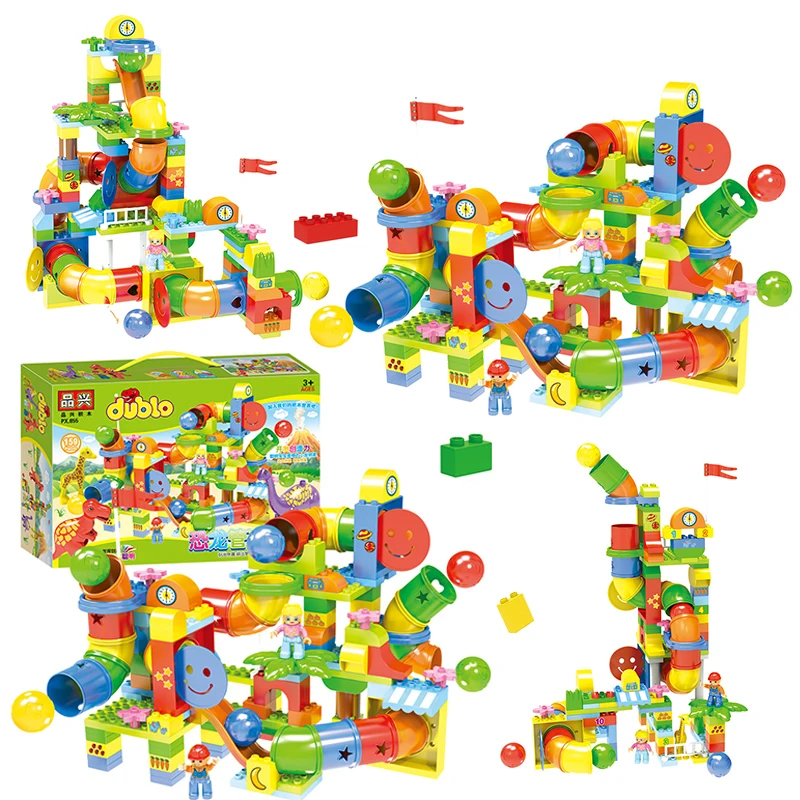

DIY dinosaur Track Building Pipe Blocks For Children Ball Circuit Marble Race Run Maze Balls Educational Toys Gift Duploe Blocks
