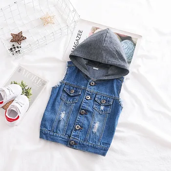 

Children's Denim Vests Jackets 2019 Autumn New 2 3 4 Years Boys and Girls Hooded Waistcoat Toddler Outfits Outwear Boys Vests