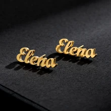 1 Pair Stainless Steel Personalized Nameplate Earring Customize Initial Cursive Name Stud Earrings For Women Bijoux Femme 2019