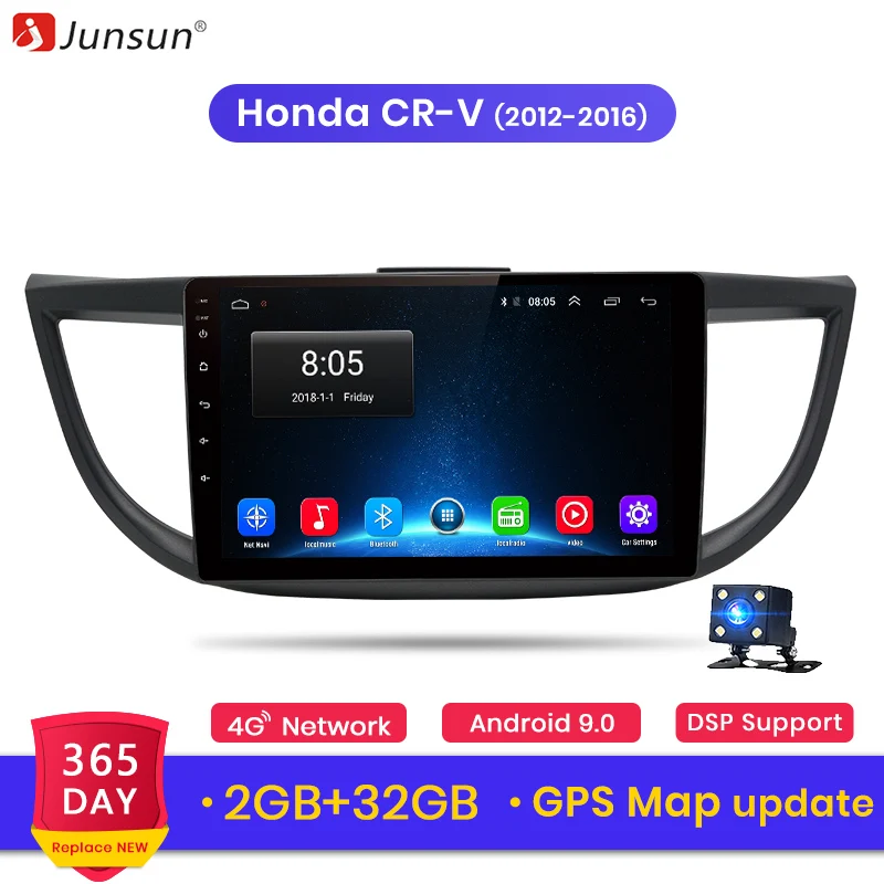 Junsun автомагнитола Android 9.0 2G+ 32G 4G Автомобильный мультимедийный аудио плеер навигация gps магнитола 2 din для Honda CRV 2012 2013 без DVD c камера заднего вида
