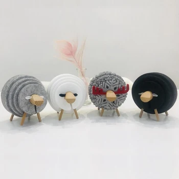 

Sheep Shape Anti Slip Drink Coasters DIY Heat Insulated Felt Mugs Mats Table Placemats Housewarming Gifts Home Decor