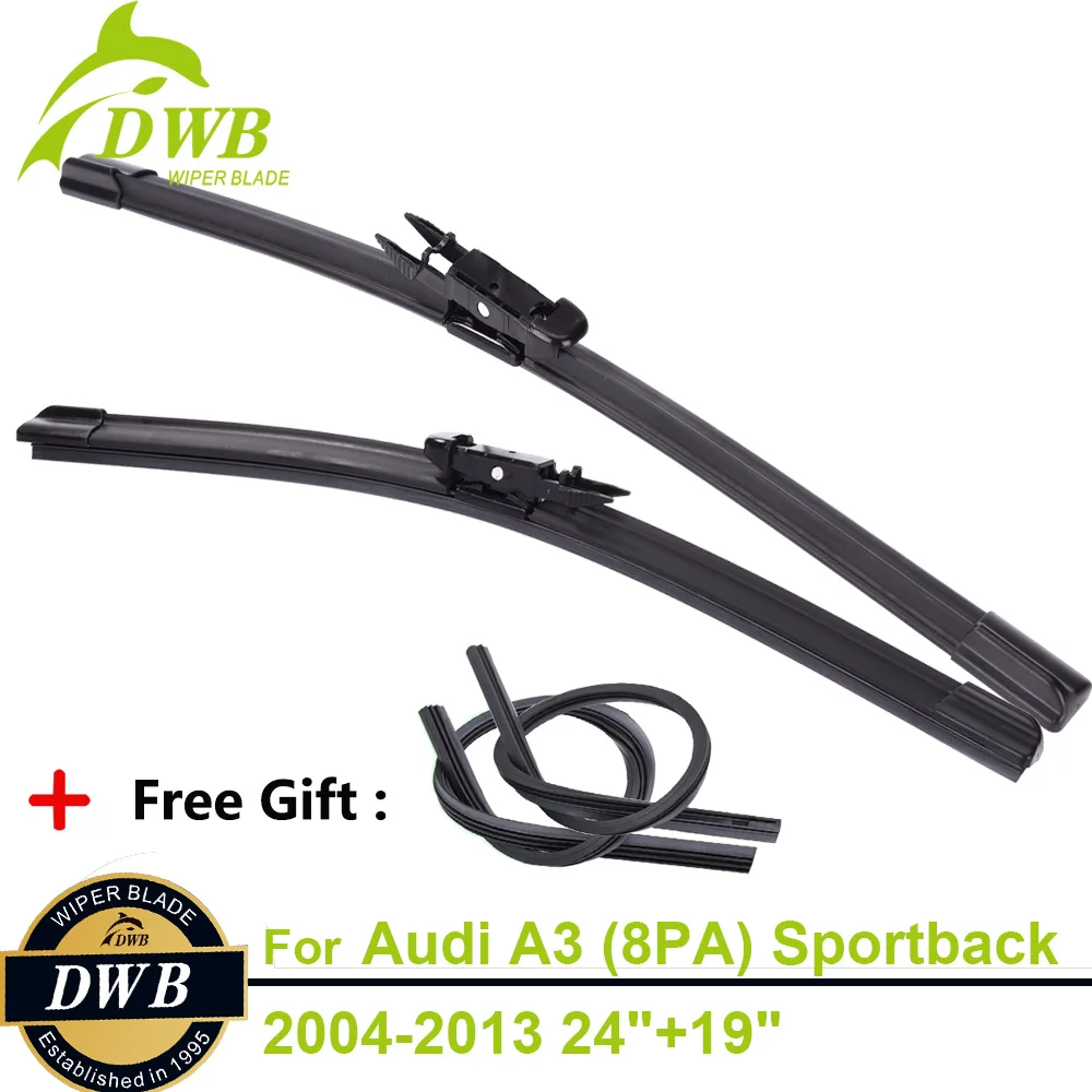 2PCS ECO Wiper Blades for Audi A3 (8PA) Sportback 2004 2013 24"+19", Free 2Pcs Rubbers, Expert