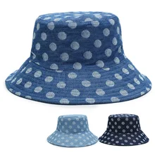 Новинка, Панама в горошек, женская, Корейская, мягкая, Рыбацкая шапка, летняя, для рыбалки, хлопковая, синяя, Солнцезащитная шляпа, женская, для путешествий, Повседневная шапка