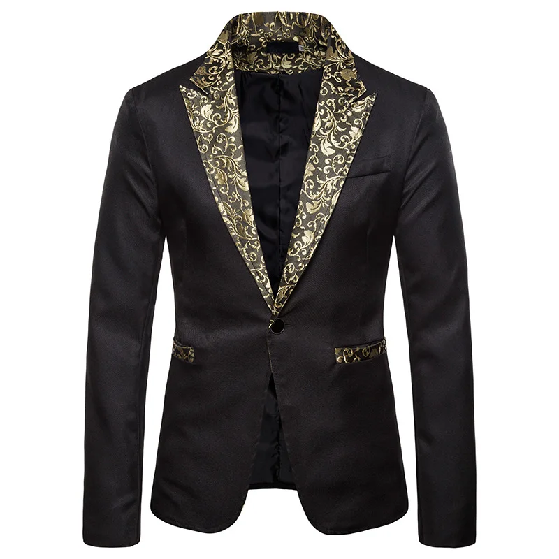 Gold Pattern Men Dress Blazers Party Single Button Men Suit Jacket Slim Fit Wedding Suits Nightclub Tuxedo Singer Stage Costumes