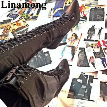 

Fashion Winter Women Boots Soild Pointed Toe And Thin High Heel Corss-tied Over-the-knee Women Shoes Hottest