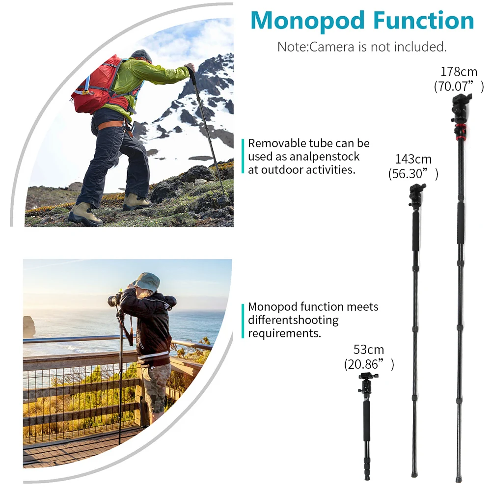Professional Camera Tripod Monopod Aluminium DSLR Travel Tripod Stand with ball Head for Tripode Stativ with Quick Release Plate