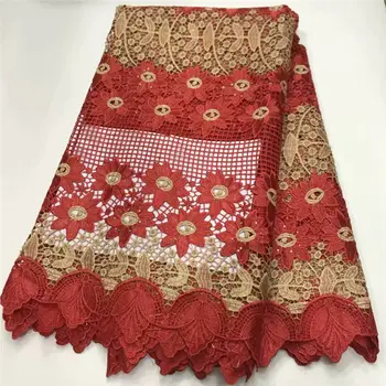 

Red 5 Yards African Lace Fabric Embroidered Nigerian Laces Fabric Bridal High Quality French Tulle Lace Fabric For Women Dress