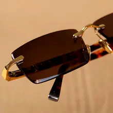 Vazrobe, солнцезащитные очки без оправы с камнем, для мужчин и женщин, натуральный кристалл, солнцезащитные очки для мужчин и женщин, винтажные коричневые очки