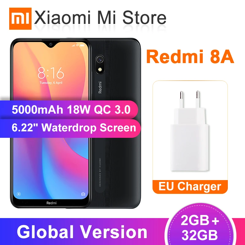 

In Stock Global Version Xiaomi Redmi 8A 32GB ROM 2GB RAM 8 A Smartphone 6.22" Snapdargon 439 Octa core 5000mAh 12MP+5MP Camera