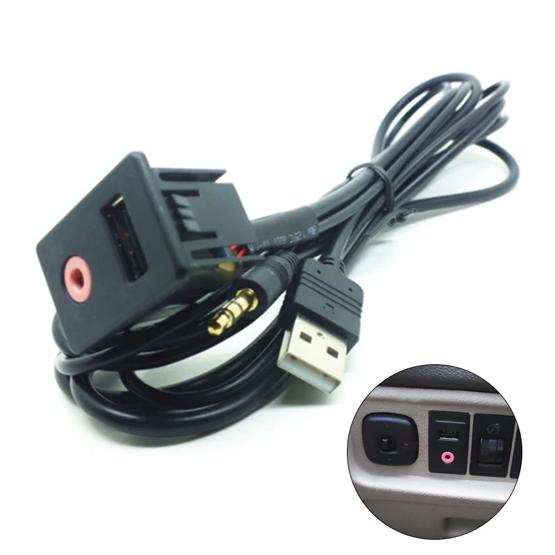 

Car USB Aux Cable Adapter Headphone Male Jack Flush Mount Mounting Adapter Panel Input Aux Connector Pro 3.5mm 12V for Ford