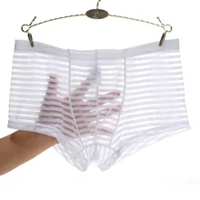 

Sexy Stripe Men's Mesh Transparent Boxer Low Waist Ultra-thin Ice Silk Breathable Men Boxer Mens Underwear Boxer Shorts