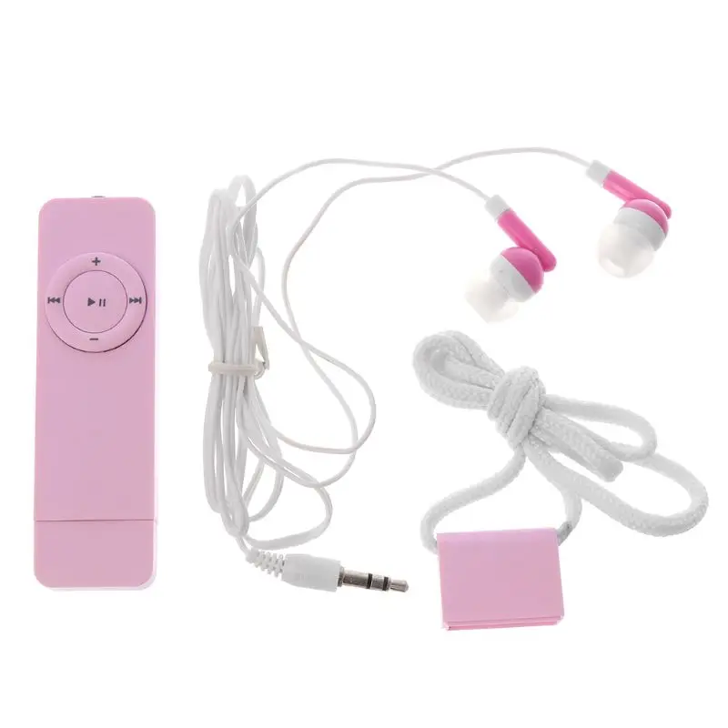 Pink MP3 Digital Music Player SD MMC Card USB Charging Portable Sports Earphone Anti-Loss Lanyard 5 Colors - Color: Pink
