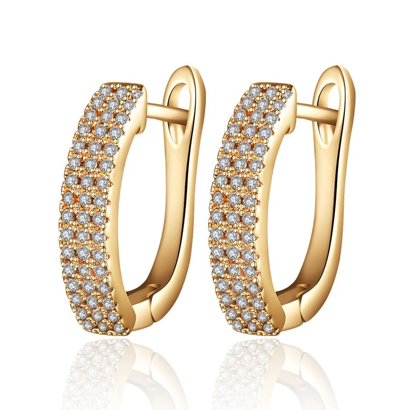 Классические Золотые серьги гвоздики с фианитом выложенные Многослойные для