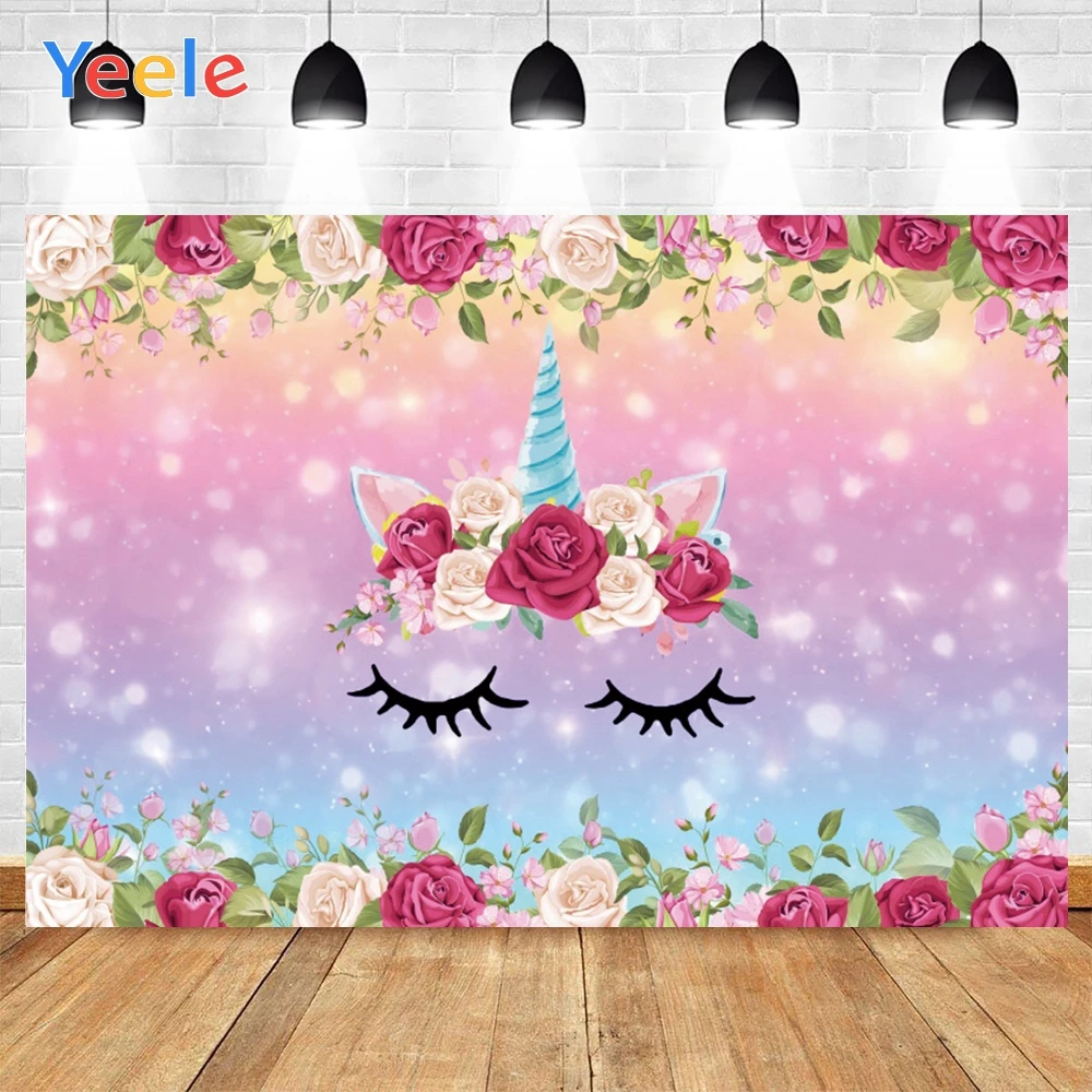

Yeele Happy Birthday Baby Unicorn Flowers Spots Background Photophone Photography Photo Studio for Decoration Customized Size