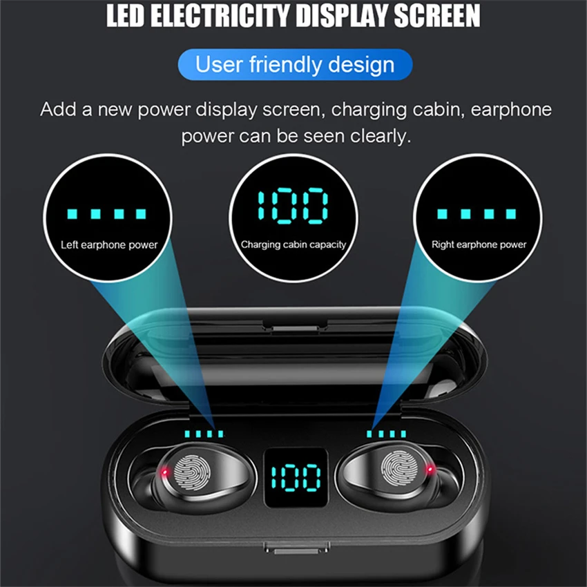 Miest Bluetooth 5 0 Earphone Touch Control Wireless Headphons HiFi IPX7 Waterproof Earbuds Headset with LED Display Charging Box