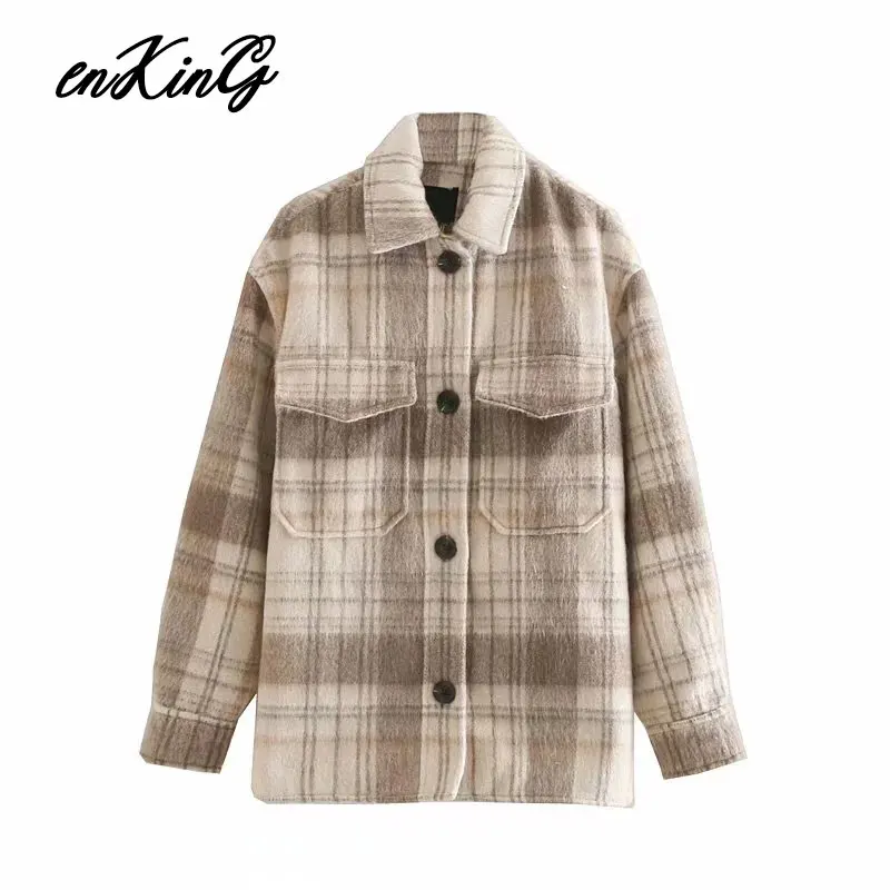 awesome 2019 winter Woollen cloth jacket women england vintage plaid oversize botfriend jacket casaco femin