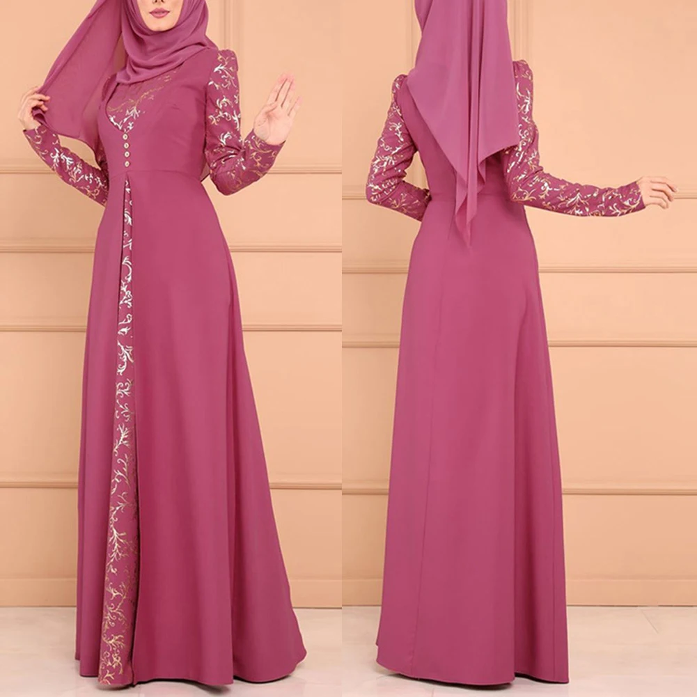 Вечерние, элегантные, с цветочным рисунком, с горячей штамповкой, мусульманское, женское, с длинным рукавом, Арабский кафтан, макси платье(без хиджаба