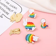 

Rainbow Zodiac Enamel Pin Custom Animal Chicken Rabbit Snake Mouse And Dog Brooches Bag Lapel Pin Badge Jewelry Gift for Friends