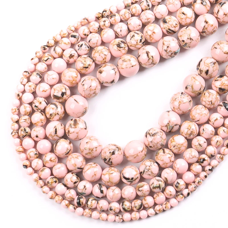 

Pink Howlite Stone Round Loose Shell Beads for Jewelry Making 15'' Strand DIY Bracelet 4/6/8/10/12mm