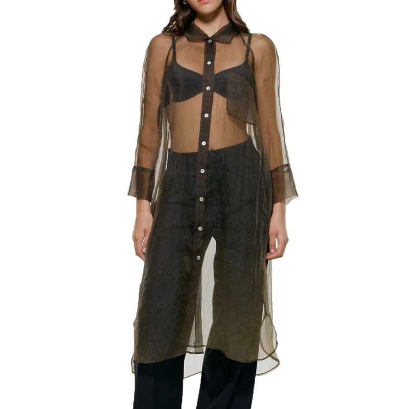 

Summer top 2019 casual brown womens clothing sexy women tops long sleeve blouse women long shirts women