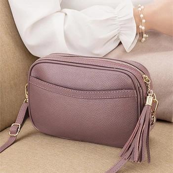 

Genuine Leather Shoulder Bags for Women Luxury Handbag Tassel Fashion Ladies Totes Messenger Crossbody Bag Female Party Purse