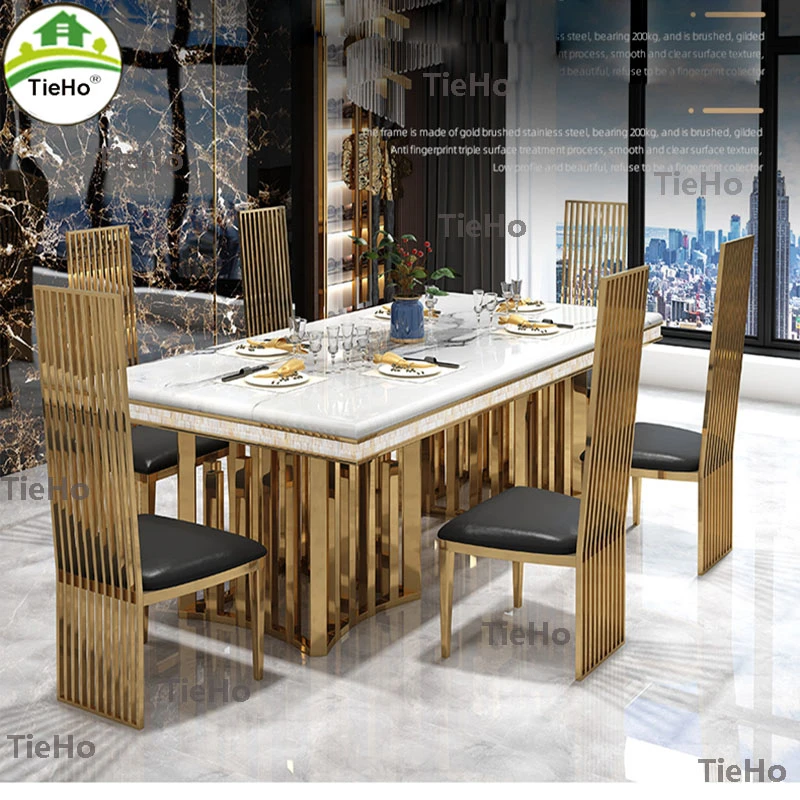 Tieho Luxe Eettafel Sets Modern Rechthoekige Eettafel Tafel Stoel Gold Rvs|Eetkamer Sets| - AliExpress