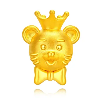 

PURE 24K YELLOW GOLD BRACELET WOMEN 999 3D CROWN TIGER BRACELET