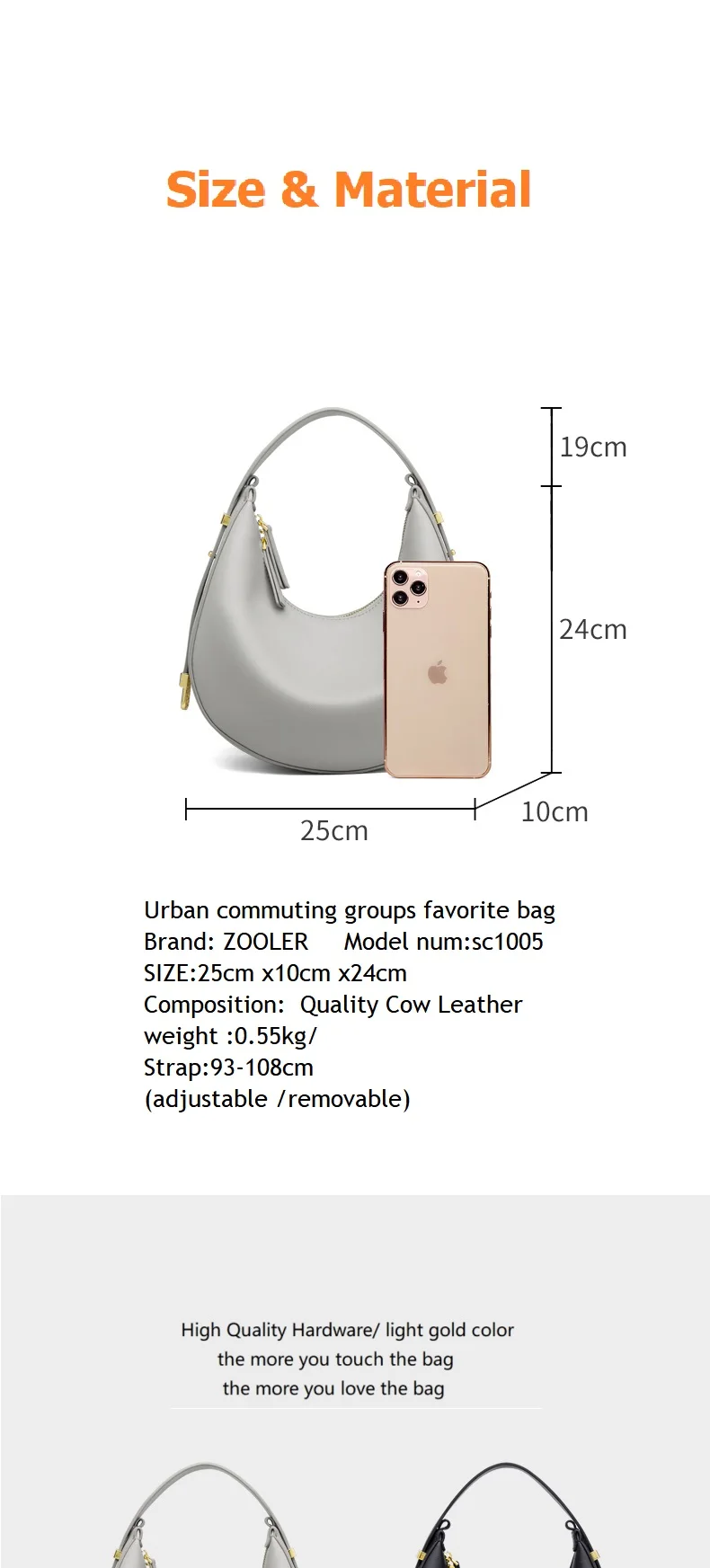 Limited -only few ZOOLER Original Bag Fashion luxury Genuine Leather Bags ladies Women Handbag First Cow Half Moon Purses#SC1005