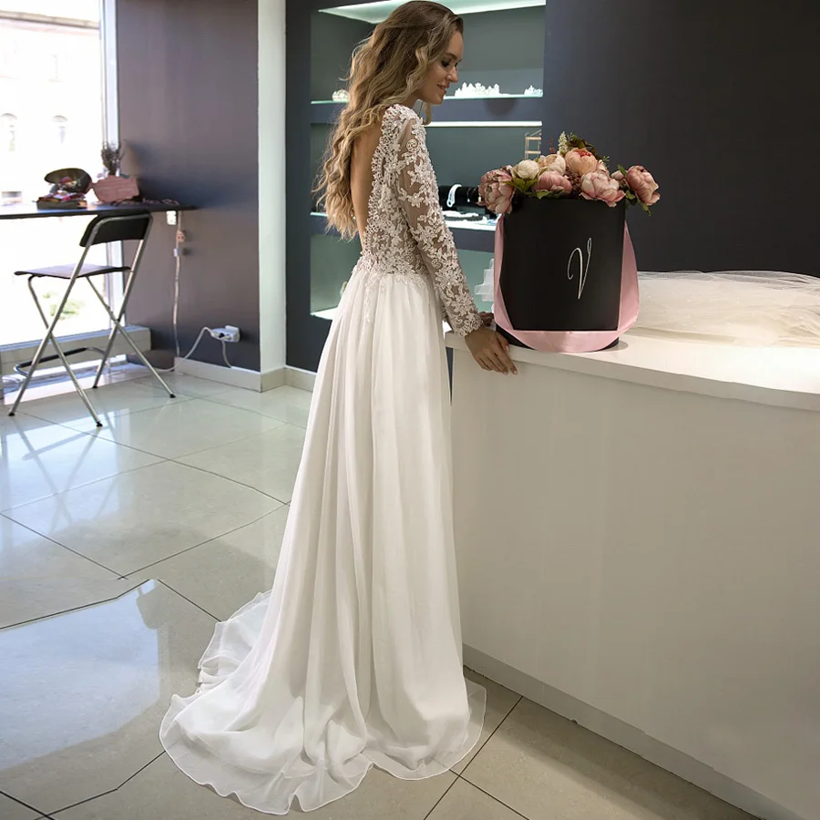 Robe de mariee свадебное платье es белый/слоновая кость с длинными рукавами прозрачное свадебное платье пляжное свадебное платье в стиле бохо