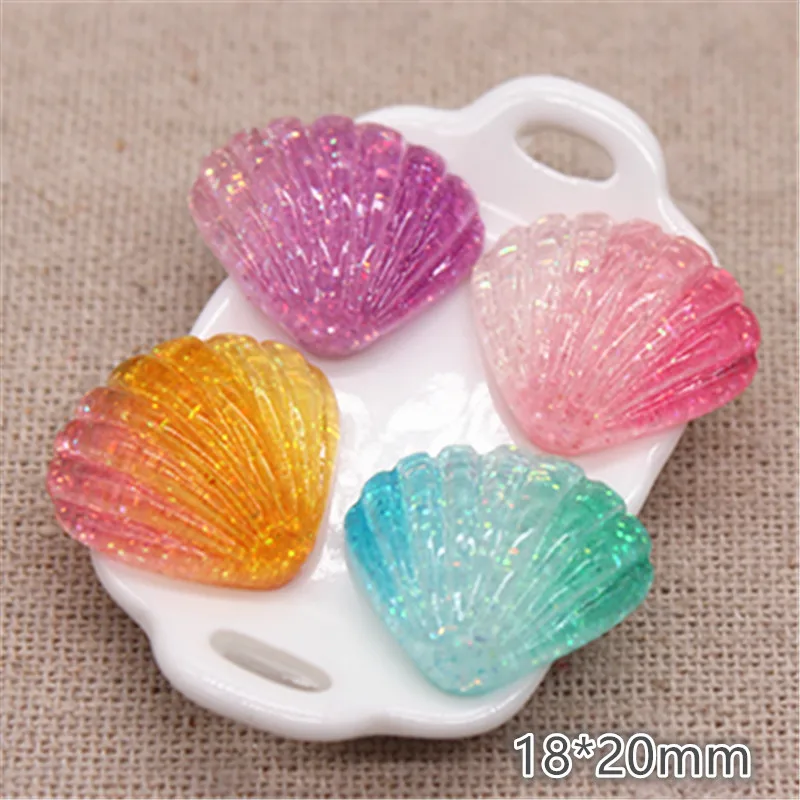

20pcs 18*20mm Mix Colors Kawaii Glitter Resin Gradient Seashell Flatback Cabochon DIY Hair Clip Scrapbook Accesssories
