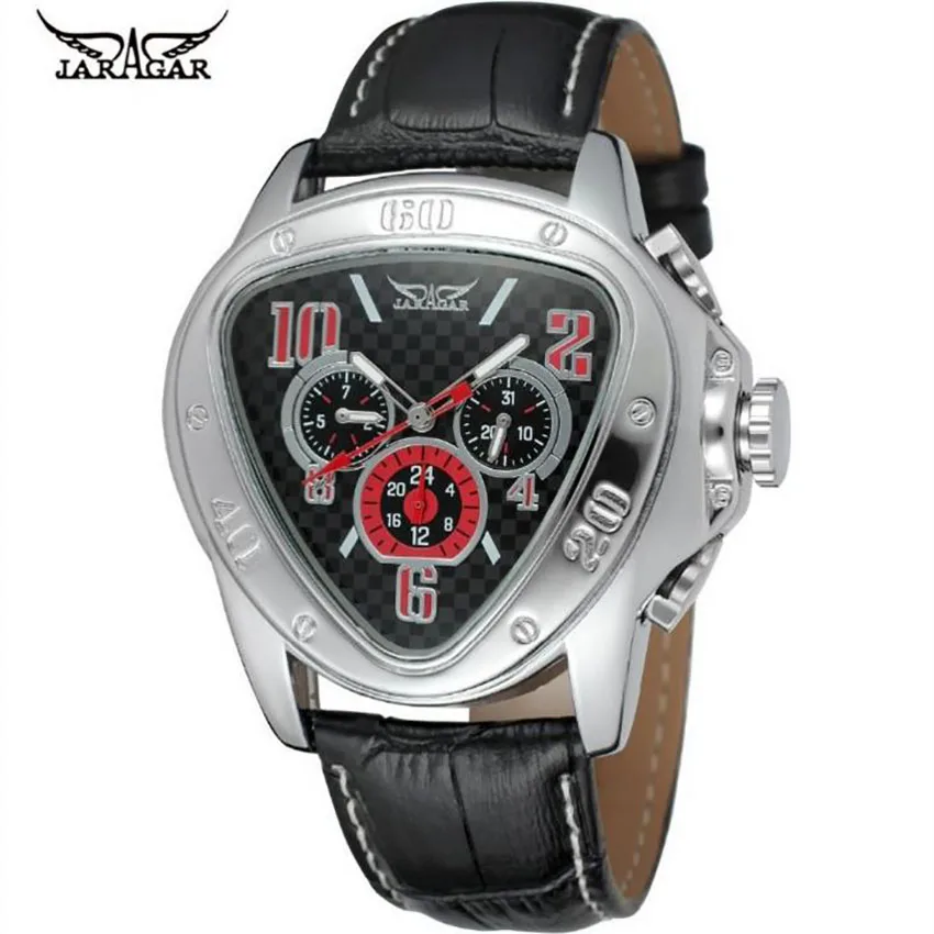 Jaragar спортивные геометрические треугольные дизайн из натуральной кожи мужские часы на ремне Топ бренд класса люкс автоматические наручные часы