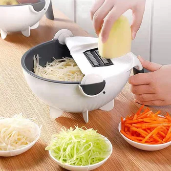 

Multifunctional Kitchen Fruit Grater Slicer Magic Rotate Vegetable Cutter With Drain Basket Fruit Shredder Slice