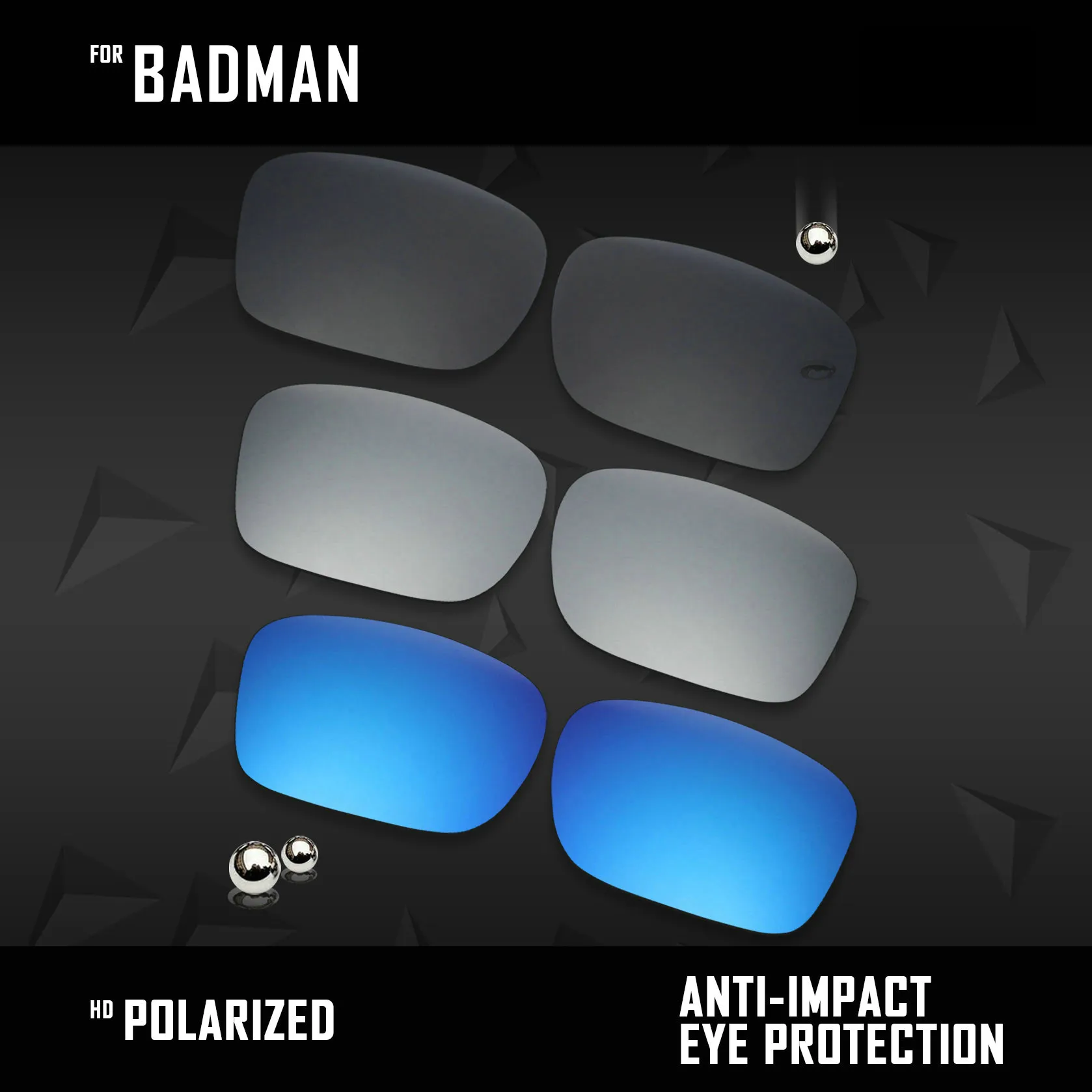 

OOWLIT 3 Pairs Polarized Sunglasses Replacement Lenses for Oakley Badman OO6020-Black & Silver & Ice Blue