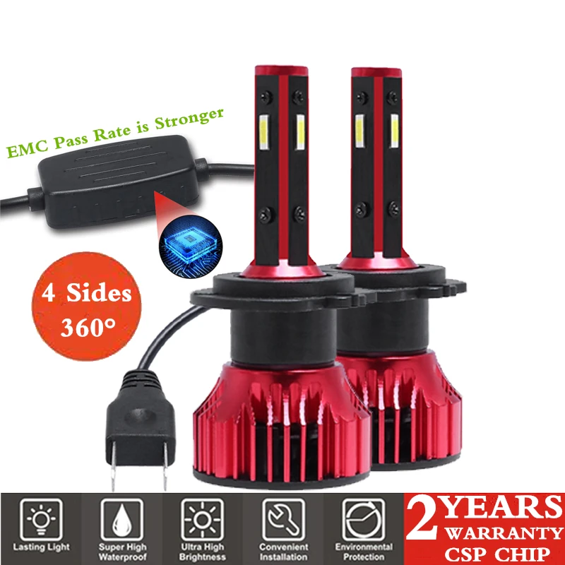 

4 Sides H7 LED Car Headlight Kit H1 H4 H11 HB3 9005 HB4 9006 12000LM 72W 360 degree Car Lights 12V 24V LED Auto Lamp Bulbs 6000K