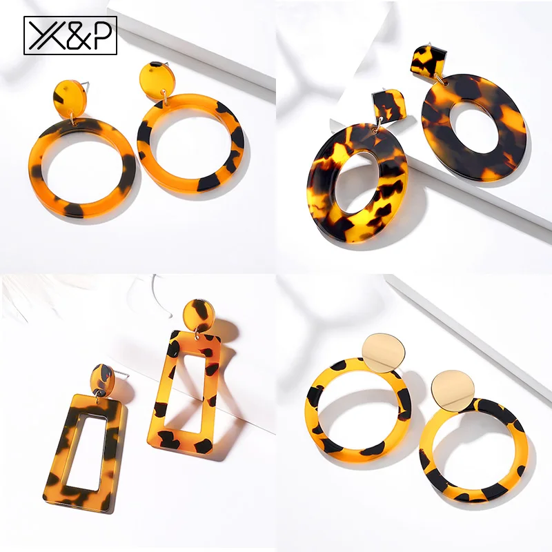 X&P New Geometric Acrylic Drop Earrings for Women Fashion Long Leopard Earrings Jewelry Statement Camouflage Design Earring