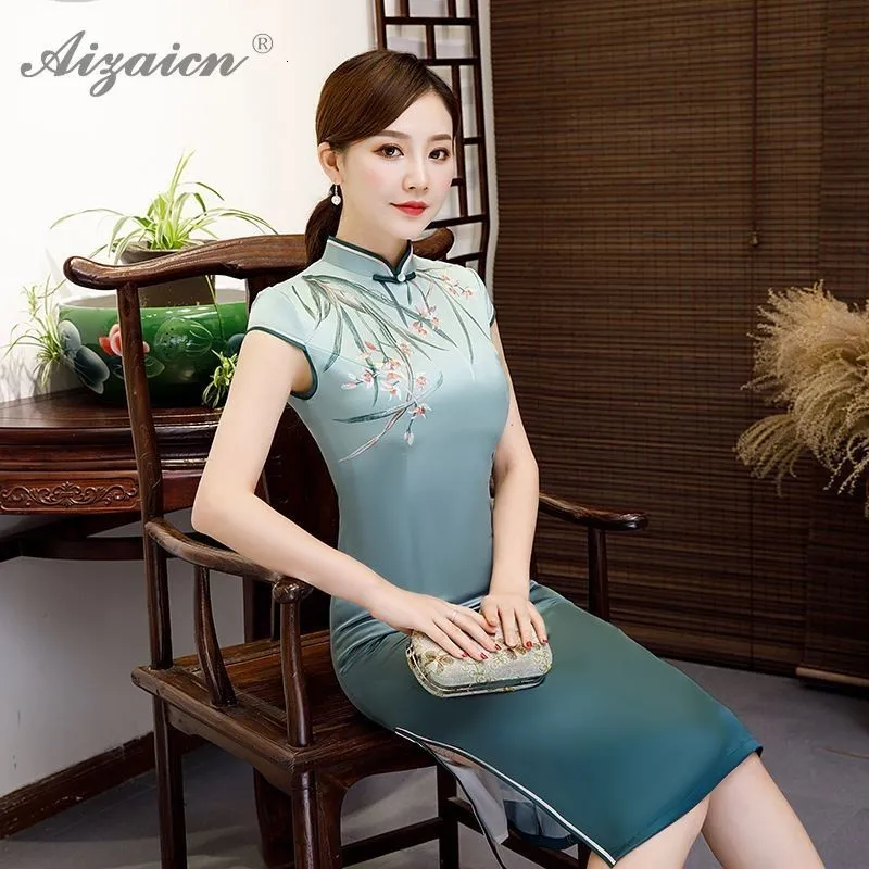 Модное Элегантное женское платье с принтом Cheongsam, современные тонкие платья, Похожие шелковые длинные китайские традиционные платья Qi Pao