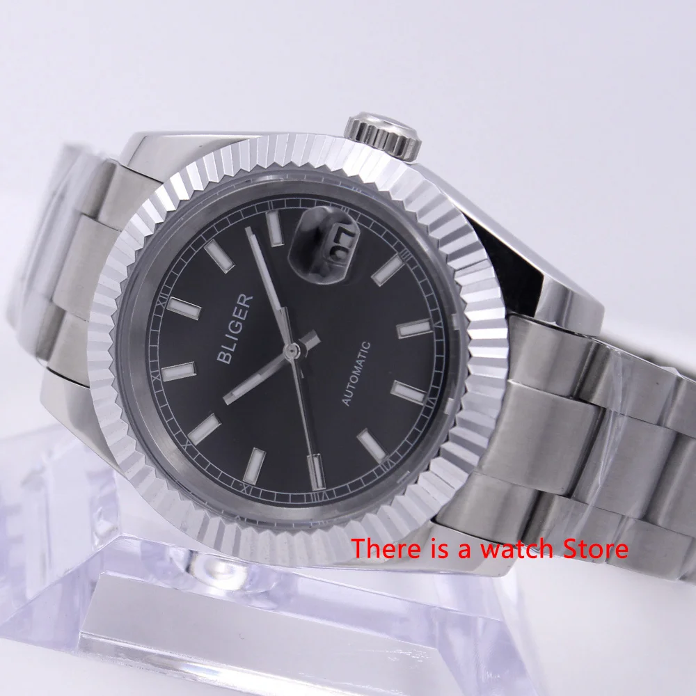  Bliger 40mm Automatic Mechanical Men Watch Luxury Calendar Luminous Waterproof Sapphire Glass Stain
