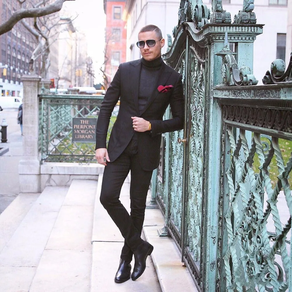 

Classic Black Mens Suit Two Pieces Customized Slim Fitted Wedding Groom Tuxedos Formal Groom Formal Business Suit Jacket Pant