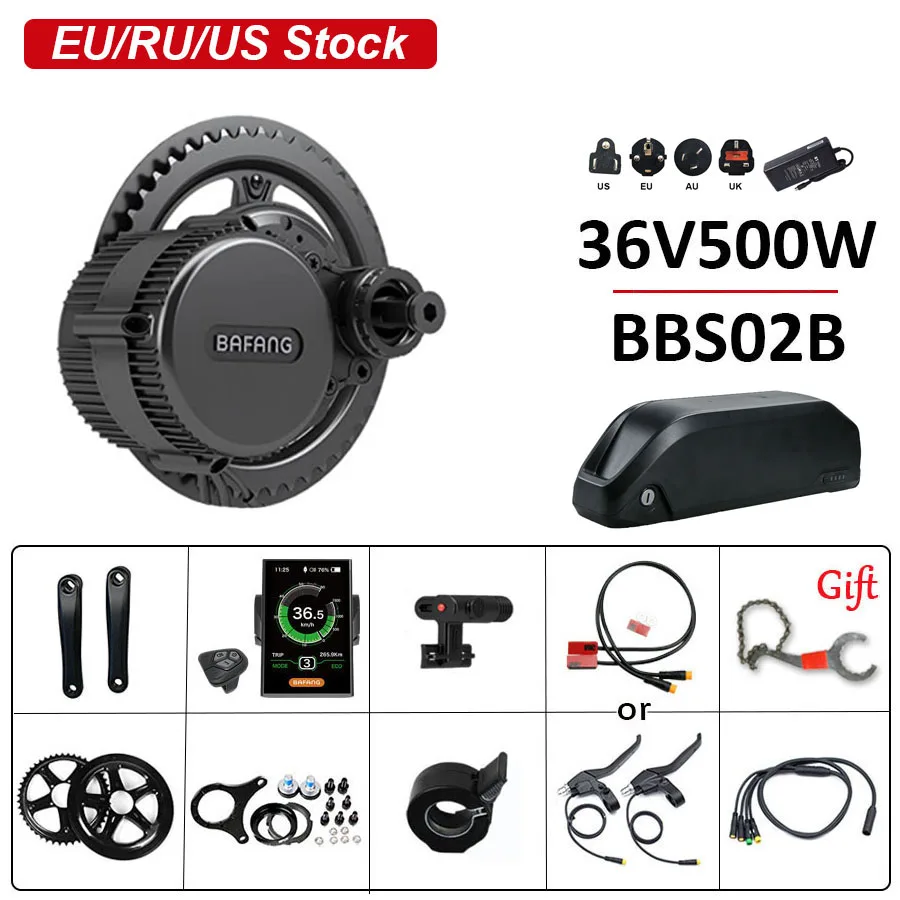 US $617.76 Bafang BBS02B 500W 36V Motor Mid Drive Engine Electric Vehicle Conversion Kit 8FUN Battery Lithium 10Ah 20Ah BBS02 Europe Stock