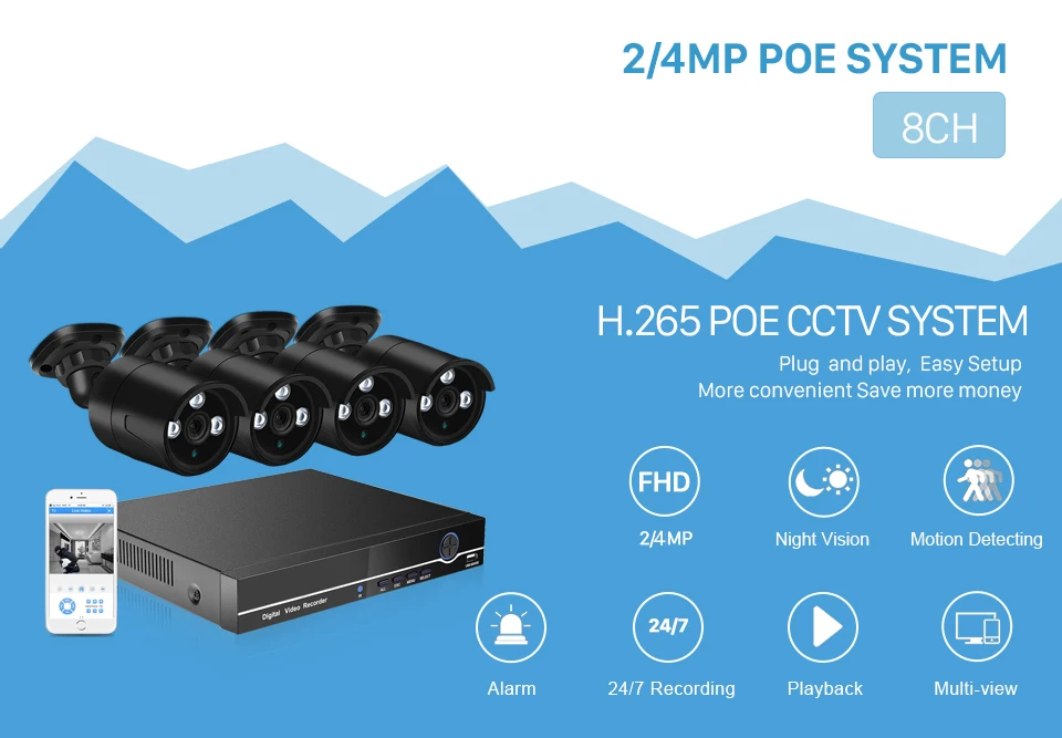 Besder H.265 камера видеонаблюдения системы безопасности 8CH POE NVR с ip-камерой 4MP CCTV комплект водонепроницаемый IP66 система видеонаблюдения XMEye