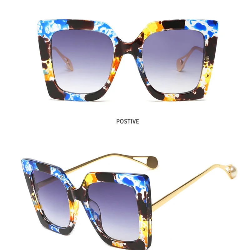 

Classic blue floral driver goggles female luxury brand designer pearl 2019 cat eye high quality sunglasses female ladies UV400