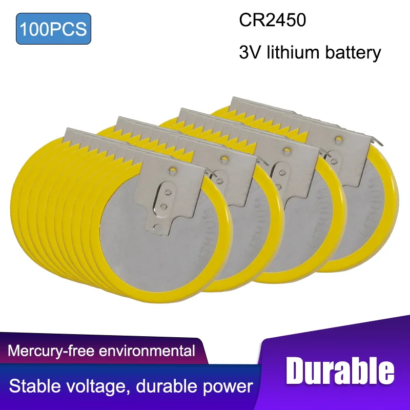 

100PCS CR2450 2450 550mAh Button Cell Batteries 3V welding Battery with 3 Soldering Pins