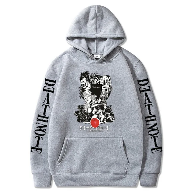 Oversized Men's Hoodie Death Note Anime Harajuku Top Funny Anime Print Unisex Cosplay Cool Sweatshirt Black Clothes Hip Hop Top Gray1