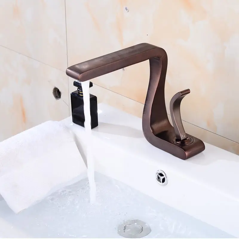 Смеситель для ванной комнаты горячая холодная латунь Раковина твердая латунь смесители с одной ручкой смеситель для воды кран для ванной ELM1123 - Цвет: Oil Antique Bronze