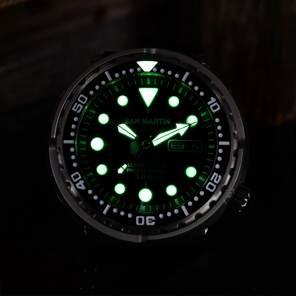 Мужские автоматические часы San Martin Tuna SBBN015 для дайвинга из нержавеющей стали с
