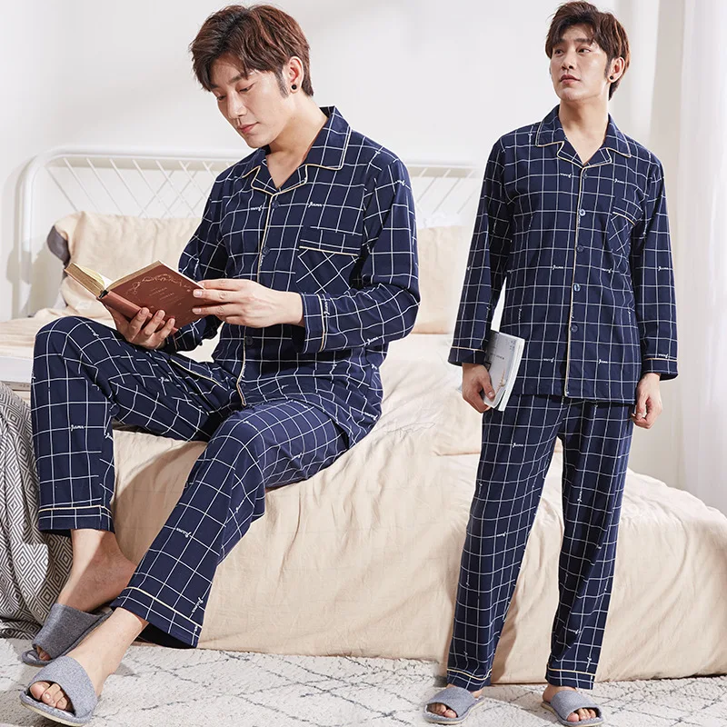 

Spring And Autumn Cardigan Pajamas Men's Long Sleeve Pure Cotton Tracksuit-Outer Wear Men's Young And Middle-aged Set Japanese K